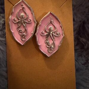 Pink and Silver Octopus Handmade Polymer Clay Earrings